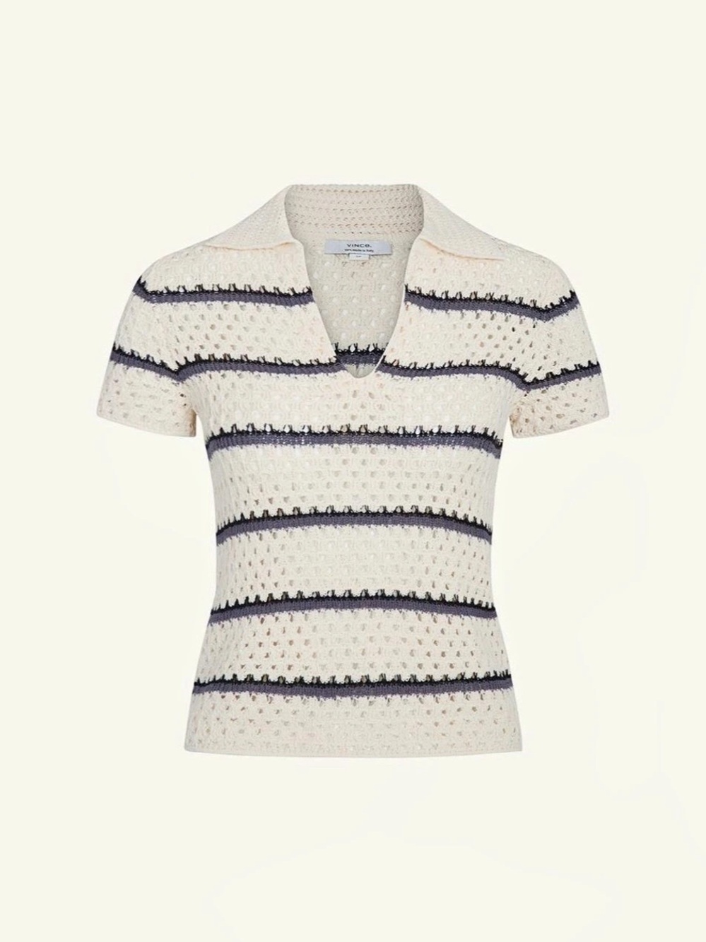 Vince Stripe Short-Sleeve Macrame Top Size XS